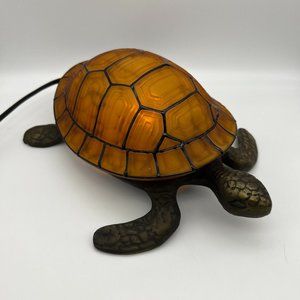 Sea Turtle Bedside Table Lamp with Amber Glass Shell